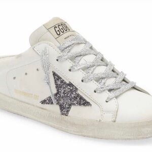 Golden Goose White and Silver Sneakers